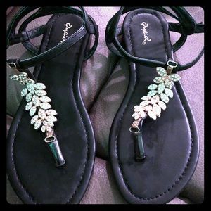 Sandles Black with gold and diamonds work